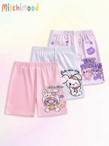 3pcs/Set Young Girl Cute Rabbit Ear Cartoon Print Short Leggings - Multicolor - View 1