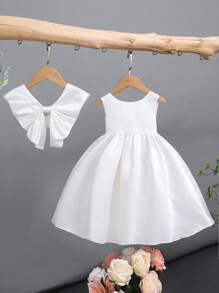 SHEIN Glamorique Kids 年輕女孩們素色派對禮服和假領子 - 白色 - 查看 6