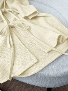 SHEIN LUNE 女士淡黄色前系带针织上衣T恤，性感可爱休闲时尚 - 杏色 - 查看 6