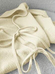 SHEIN LUNE 女士淡黄色前系带针织上衣T恤，性感可爱休闲时尚 - 杏色 - 查看 7