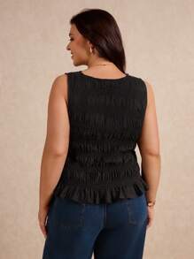 Elaquor Plus Size Casual Solid Color Y-Back Tank Top, Summer - Black - View 6