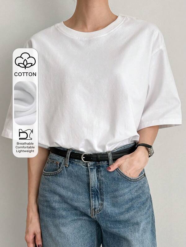 Dazy-Less Loose Casual Minimalist Round Neck Short Sleeve Women T-Shirt Summer