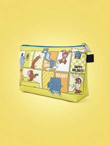 TOM & JERRY X SHEIN Yellow Cartoon Storyboard Print Zipper Stylish Storage Bag - Yellow - View 4