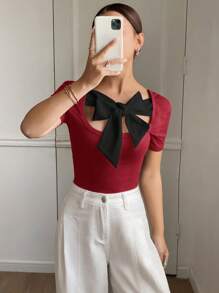 Siren Gaze Summer Casual Textured Back Tie Short Sleeve T-Shirt Summer T-Shirt Summer Outfits For Women Vacation Outfits Women Holiday Outfits Summer Outfits Graduation Outfit  4th Of July Western Wear Women Beach Outfits For Woman