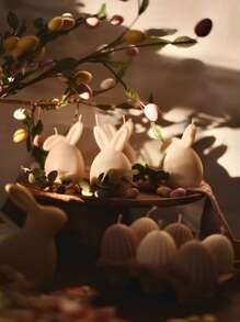 1pc Colorful Egg Shaped Silicone Mold - Rabbit Ears Candle, Wax, Plaster Decor Mold For DIY Handmade Casting, Holiday Decoration, Wedding, Party, Table Centerpiece