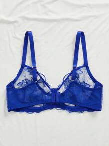 SHEIN 1 件大码刺绣钢圈性感内衣文胸 - 寶藍色 - 查看 2