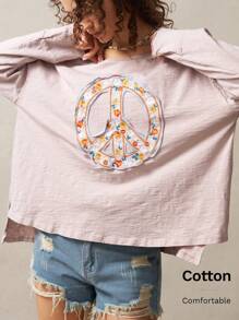 Bohemela Camiseta holgada de cuello redondo de punto de unicolor, de manga larga, apropiada para vacaciones para mujeres - Multicolor - Ver 1