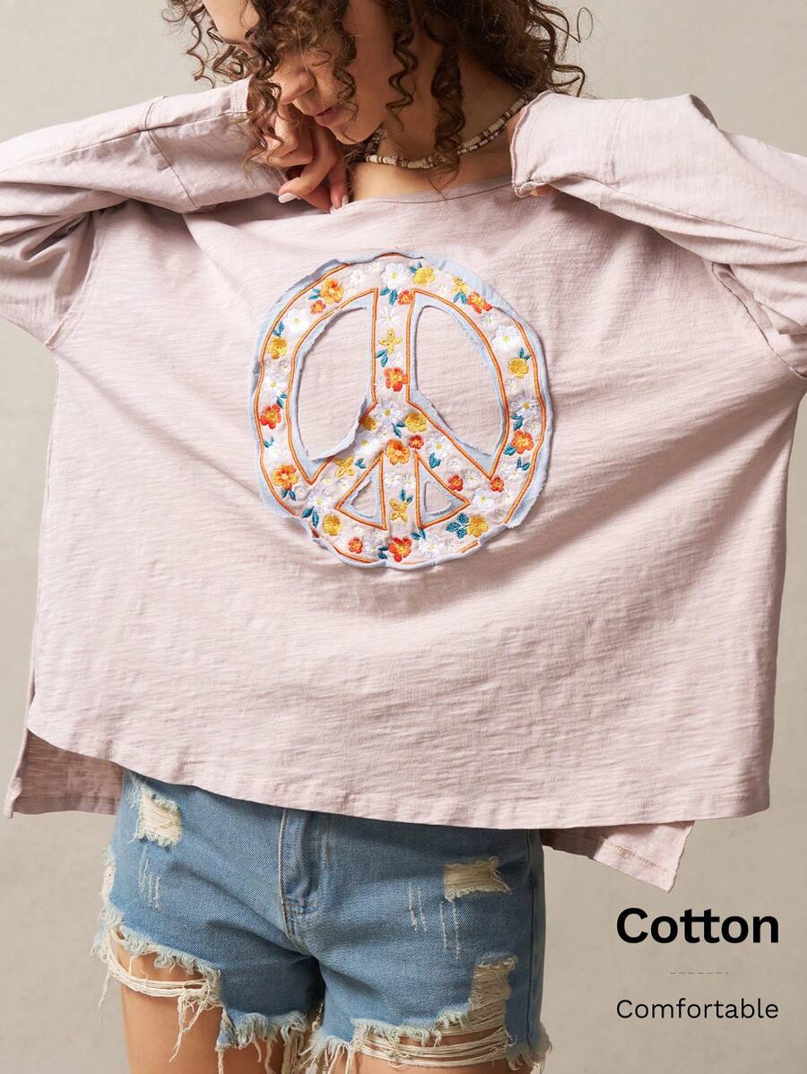 Bohemela Camiseta holgada de cuello redondo de punto de unicolor, de manga larga, apropiada para vacaciones para mujeres - Multicolor - Ver 1