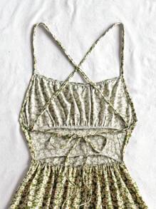 Soleia Ditsy Blumen Kreuz Schnürung Rückenfrei Spaghettiträger Mini Kleid, Sommer