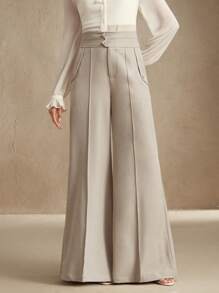 Anewsta Pantalones de traje de mujer de cintura alta con vuelo y doble botón, elegante y urbano, casual de negocios, para Año Nuevo, primavera/verano