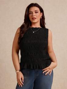 Elaquor Plus Size Casual Solid Color Y-Back Tank Top, Summer - Black - View 4