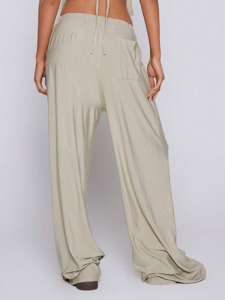 Calça Casual de Perna Larga com Cordão na Cintura Média, Parte de Baixo do Conjunto Apenas, Verão Fofo Férias