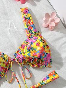 Swim Mod 2件套女士夏季海滩可爱假日花卉印花无线厚吊带上衣和泳裤泳衣 - 彩色 - 查看 3
