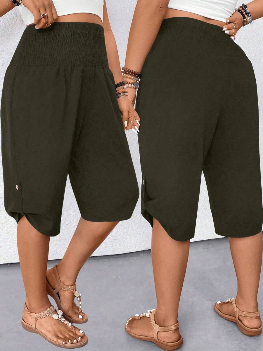 EMERY ROSE Women's Casual Slimming High Waist Drawstring Bermuda Shorts - Army Green - View 1