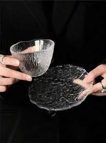 1pc/2pcs (Cup + Saucer) Japanese Style Sugar Water Bowl, Cute Girly Nest Yogurt Bowl, High-End Glass Bowl & Plate Set, Dessert Bowl - Clear - View 1