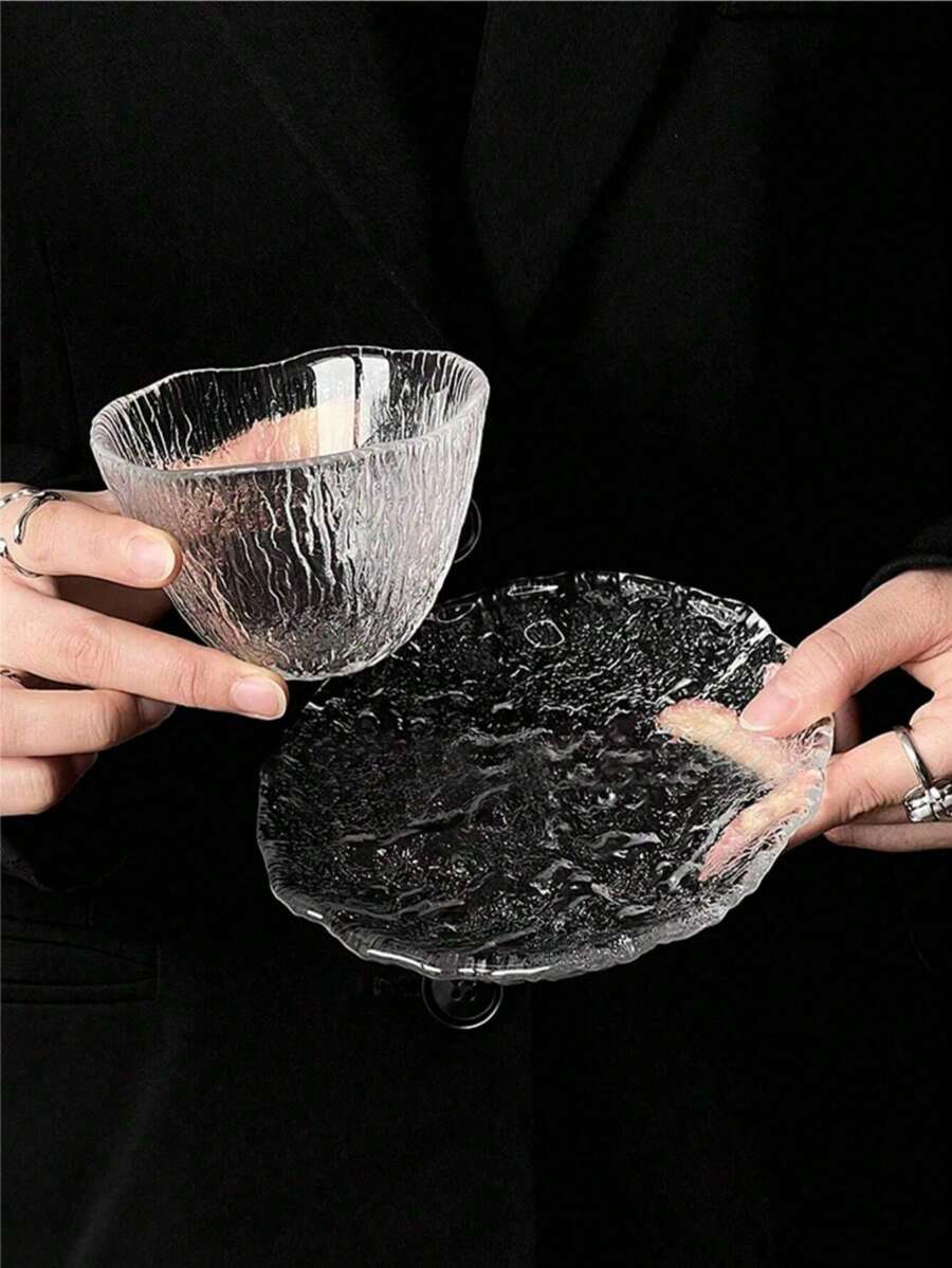 1pc/2pcs (Cup + Saucer) Japanese Style Sugar Water Bowl, Cute Girly Nest Yogurt Bowl, High-End Glass Bowl & Plate Set, Dessert Bowl - Clear - View 1