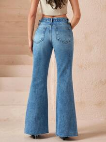 CLARA VERO Low Waist Ripped Vintage Wash Flare Jean - Light Wash - View 3