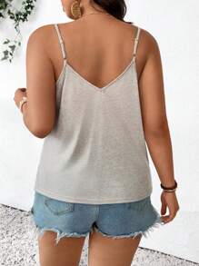 SHEIN Frenchy Top de camiseta sin mangas a rayas en blanco y negro con encaje para tallas grandes