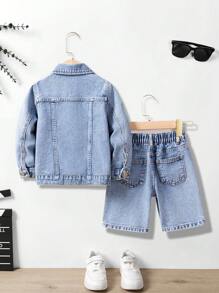 SHEIN Young Boy 新款休闲时尚浅灰色水洗牛仔套装 - 中等水洗藍 - 查看 2