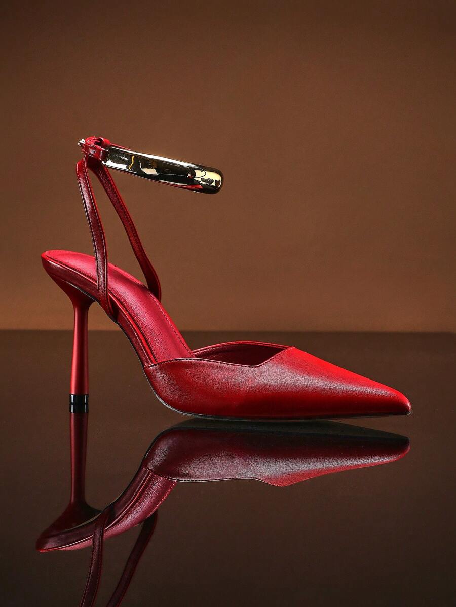 SHUZIA Giày cao gót đế xuồng màu đỏ tía PU gợi cảm đơn giản nữ tính dự tiệc hàng ngày bằng kim loại vàng - Màu Đỏ Sâu - Xem 1