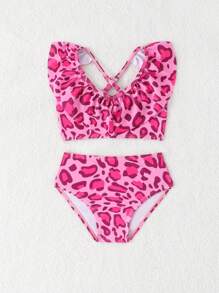 2pcs Baby Girls Cute Leopard Print Ruffle Trim Swimsuit Sets, Baby Girl Beach Wear, Bathing Suits For Baby Girl - Multicolor - View 5