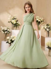 SHEIN Tween-Mädchen Elegantes Blumenkleid aus Tüll für Hochzeitsfeiern mit Schal, Prinzessinnen-Ballkleid für Teenager
