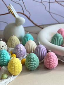 1pc Colorful Egg Shaped Silicone Mold - Rabbit Ears Candle, Wax, Plaster Decor Mold For DIY Handmade Casting, Holiday Decoration, Wedding, Party, Table Centerpiece