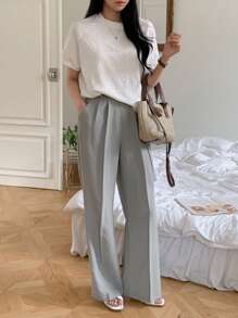 FRIFUL 女士宽松插肩袖纯色 T 恤，简约设计，夏季 - 白色 - 查看 2