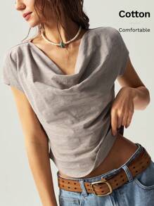 Bohemela Camiseta feminina de malha com decote em V e manga curta e ajuste