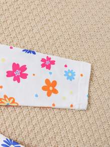 SHEIN Playful Pals 4件装女婴休闲碎花纯色打底裤套装，四季皆宜，秋冬季时尚百搭 - 彩色 - 查看 5