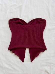 Soleia 杏色纹理针织扭纹前部不对称下摆吊带背心，女士，假日 - 酒紅色 - 查看 2