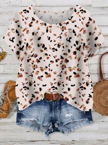 EMERY ROSE Casual Ditsy Floral Block Pattern Plus Size Shirt, Versatile For Daily Wear, Suitable For Summer - Multicolor - View 1