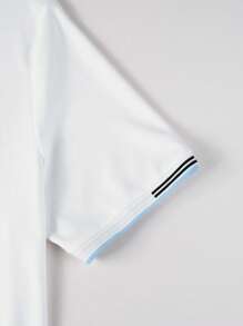 Manfinity Mode Men's Summer Casual Contrast Trim Short Sleeve Polo Shirt Polo Shirt For Men Shirts For Men Men Polo Shirts - White - View 4