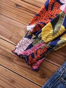 Celure Women Plus Size Floral Print Cuff Hem Round Neck Pullover Blouse - Multicolor - View 4