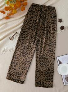 女士豹纹弹力腰睡裤，适合假日季、秋季和冬季穿着。 - 彩色 - 查看 2