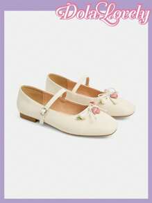 Dola Lovely Women Silver Round Toe Bowknot Mary Jane Flats, Fashion Casual Shoes - Beige - View 7