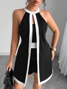 Elenzga Mono de una pieza de alta gama elegante con contraste de colores en talla grande - Blanco y Negro - Ver 6