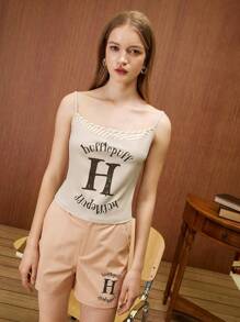 HARRY POTTER X SHEIN Women Letter & Striped Print Camisole Top, Suitable For Summer