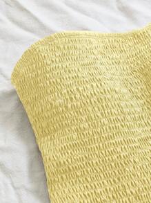 Lunelith SHEIN Lunessa Vacation Style Navy Blue Shirred Sleeveless Halter Sexy Waist Hollow Embroidered Ruffle Hem Elegant Dress