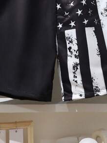 青少年（男孩）泳装、男孩独立日海滩度假泳裤、沙滩短裤、游泳运动短裤 - 黑色 - 查看 6