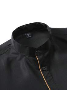 Manfinity Homme Men's Simple Solid Color Button-Up Loose Fit Long Sleeve Shirt - Black - View 3