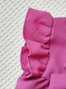 Baby Girl Fashion Sweet Bow Ruffle Trim Hollow Out Cap Sleeve Dress, Suitable For Summer