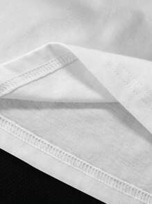 SHEIN EZwear 休闲简约经典运动条纹图案、68 数字和侧面图案圆领短袖宽松女式 T 恤