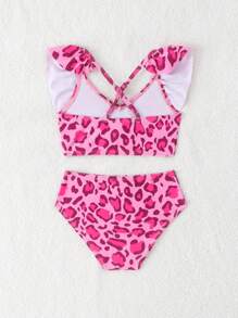 2pcs Baby Girls Cute Leopard Print Ruffle Trim Swimsuit Sets, Baby Girl Beach Wear, Bathing Suits For Baby Girl - Multicolor - View 2