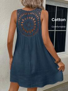 SHEIN JORESS Vestito estivo boho nero a maglia solida con decorazioni vuote