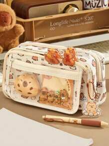 1 túi đựng bút trong suốt dung tích lớn Capybara Clamshell, hộp đựng bút chì học sinh có thiết kế khóa kéo nhiều lớp, có thể đựng 80 cây bút, có thể dùng để đựng phụ kiện văn phòng phẩm để bàn và các túi đựng khác (Một số tùy chọn không bao gồm phụ kiện!) Túi đựng đa năng dễ thương, hộp đựng bút chì, túi đựng mỹ phẩm đi học, văn phòng phẩm, mỹ phẩm, sản phẩm chăm sóc da, cọ, tiền xu, đồ dùng nhỏ, trở lại trường, đồ dùng học tập - Cà phê nâu - Xem 10