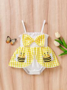 Mono sin mangas con estampado de abeja de miel lindo y de dibujos animados para bebés niñas, verano - Amarillo - Ver 2