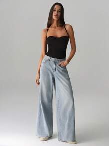 SHEIN Unity Bodysuit Kasual Model Halter Neck dengan Bagian Belakang Silang - Hitam - View 6
