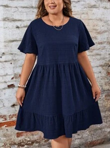 SHEIN CURVE+ Plus Size Red Doll Patchwork Dress, Elegant For Valentine's Day And Vacation, Spring/Summer