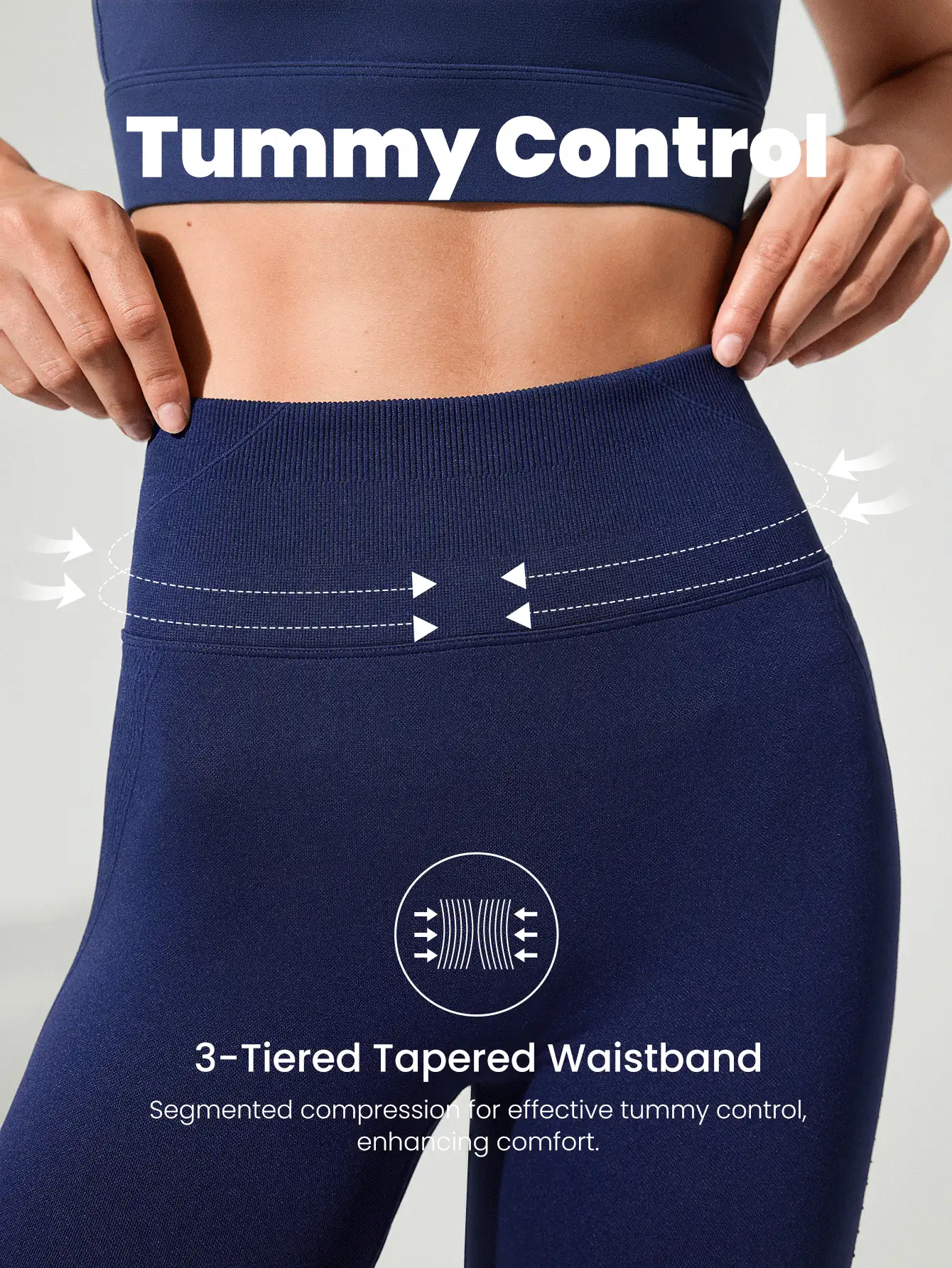 GLOWMODE 24" Floral High-Waist Tummy Control Perforated Mesh Scrunch Leggings Medium Impact Jogging Gym Training Daily - Navy Blue - View 2